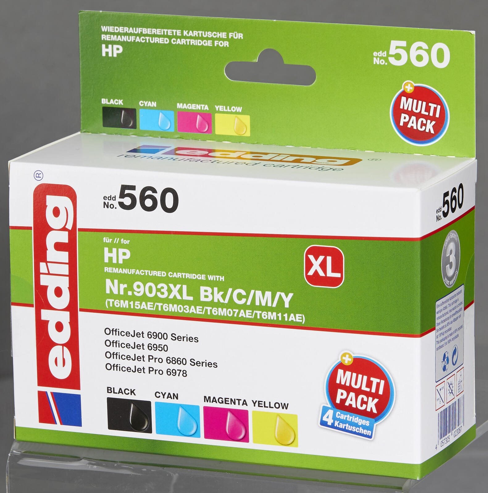 edding Druckerpatronen EDD-560 schwarz, cyan, magenta, gelb kompatibel zu HP 903XL (3HZ51AE), 4er-Set
