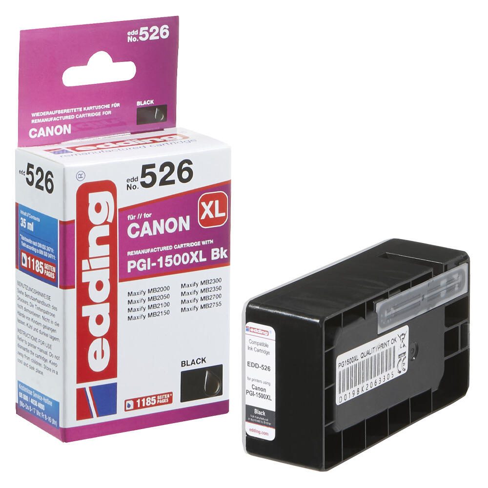 edding Druckerpatrone EDD-526 schwarz kompatibel zu Canon PGI-1500 XL BK