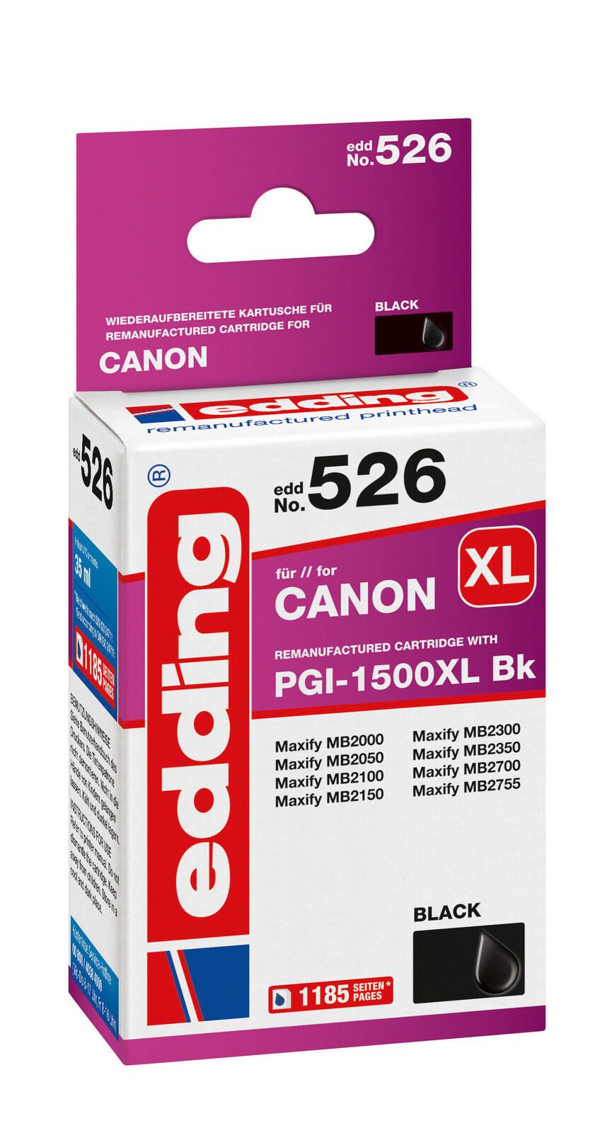 edding Druckerpatrone EDD-526 schwarz kompatibel zu Canon PGI-1500 XL BK