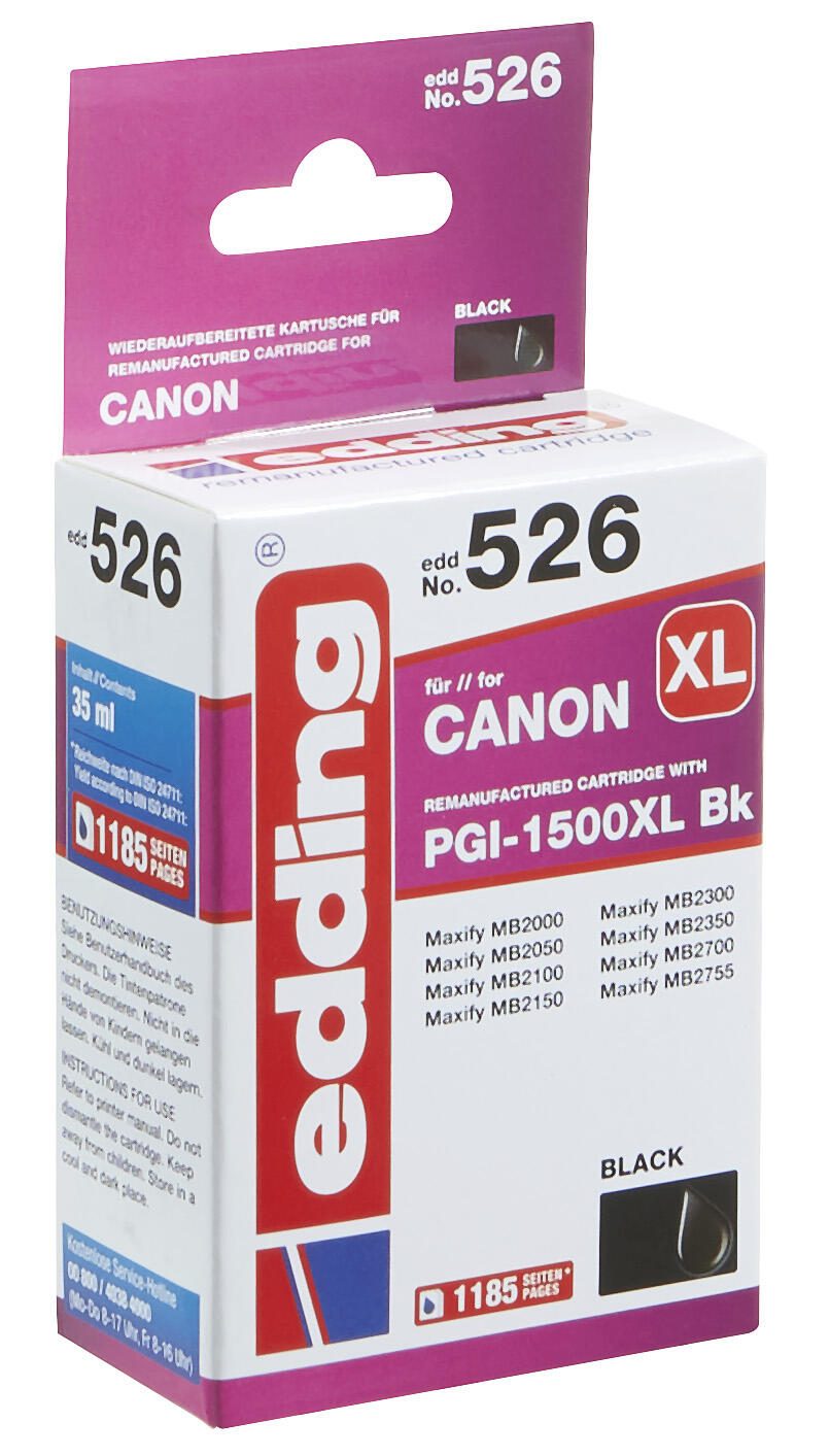 edding Druckerpatrone EDD-526 schwarz kompatibel zu Canon PGI-1500 XL BK