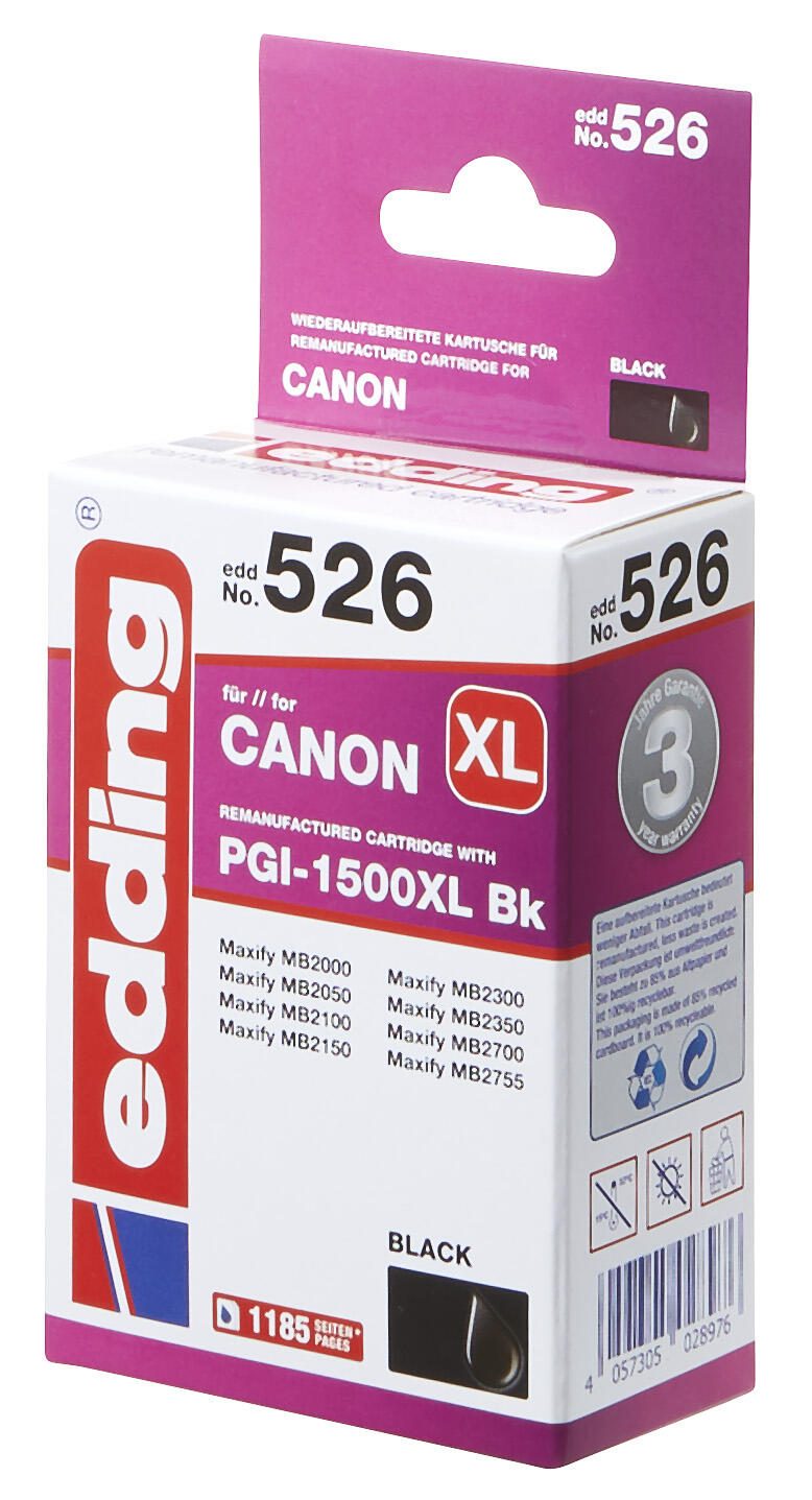 edding Druckerpatrone EDD-526 schwarz kompatibel zu Canon PGI-1500 XL BK