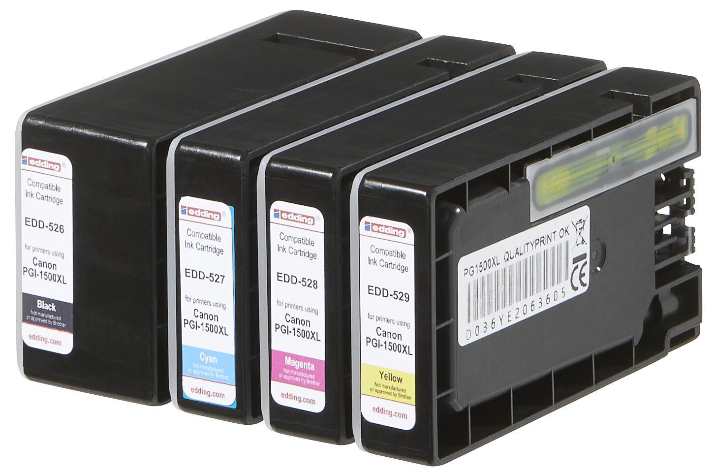 edding Druckerpatronen EDD-530 schwarz, cyan, magenta, gelb kompatibel zu Canon PGI-1500 XL BK/C/M/Y, 4er-Set