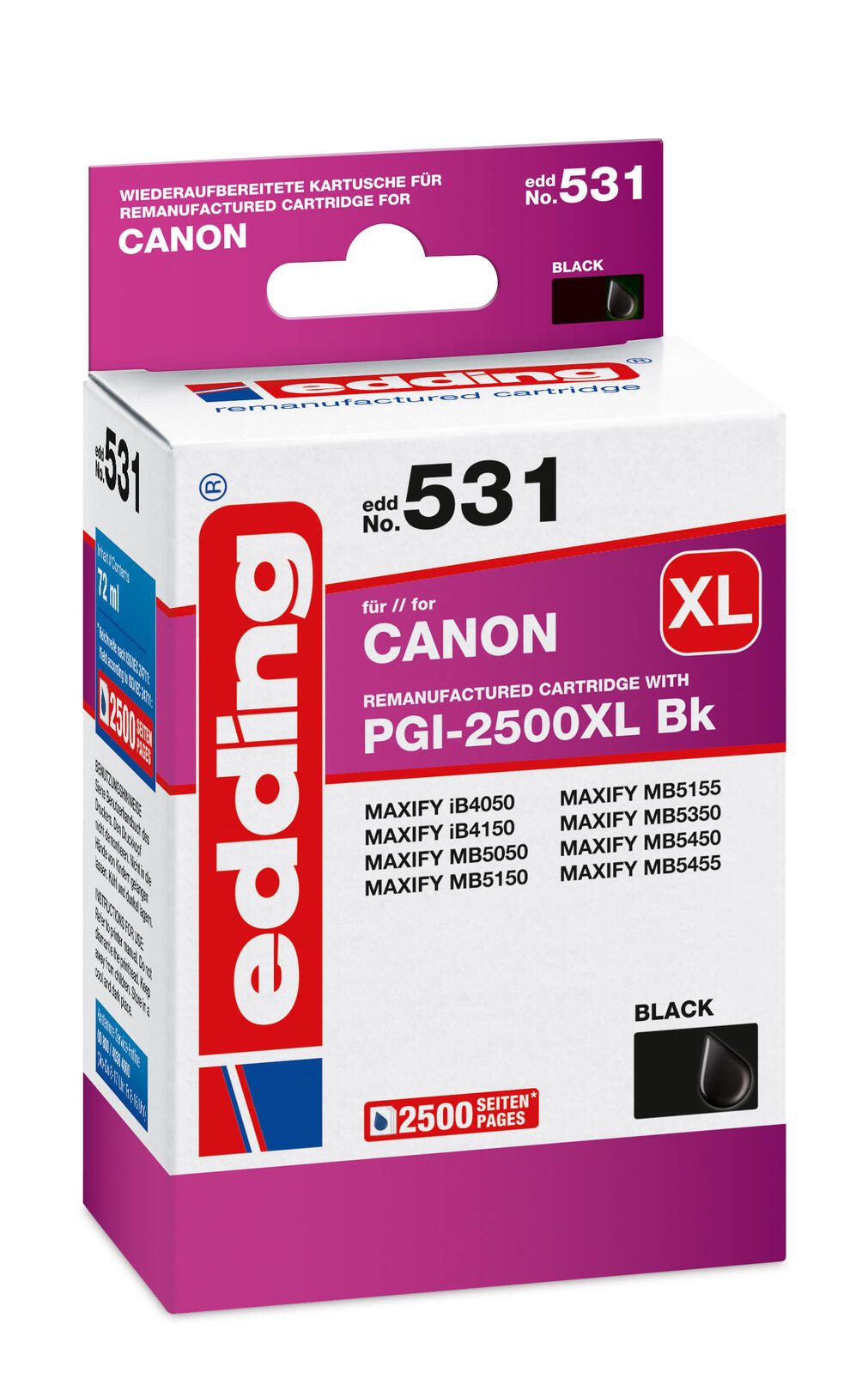 edding Druckerpatrone EDD-531 schwarz kompatibel zu Canon PGI-2500 XL BK
