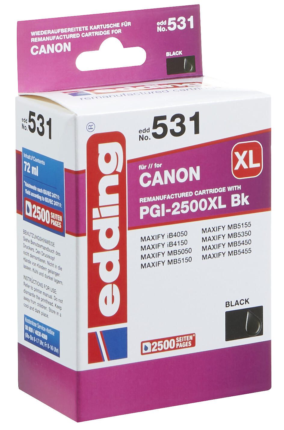 edding Druckerpatrone EDD-531 schwarz kompatibel zu Canon PGI-2500 XL BK