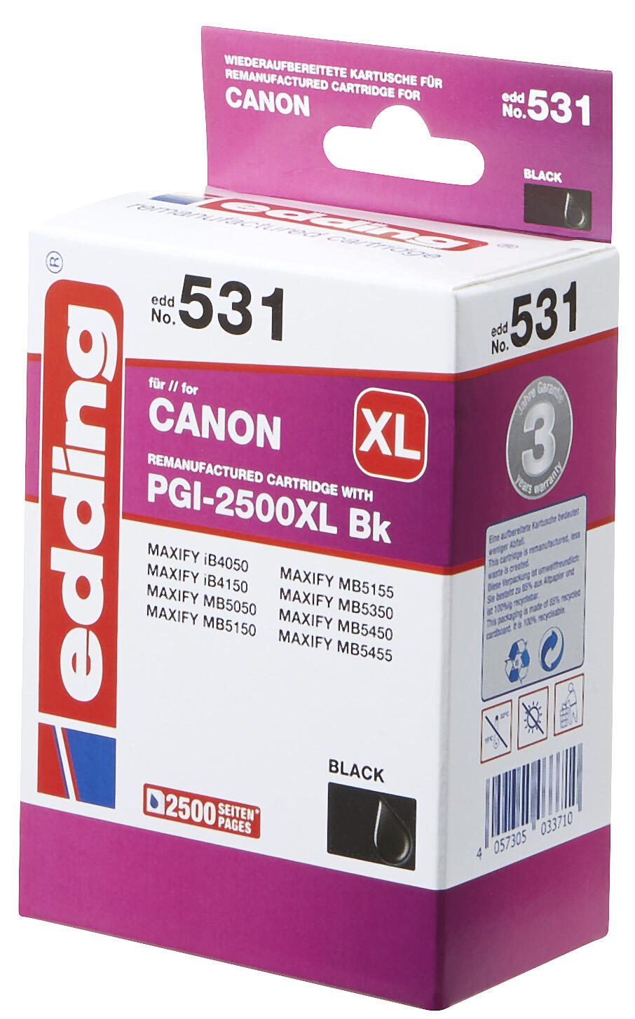 edding Druckerpatrone EDD-531 schwarz kompatibel zu Canon PGI-2500 XL BK