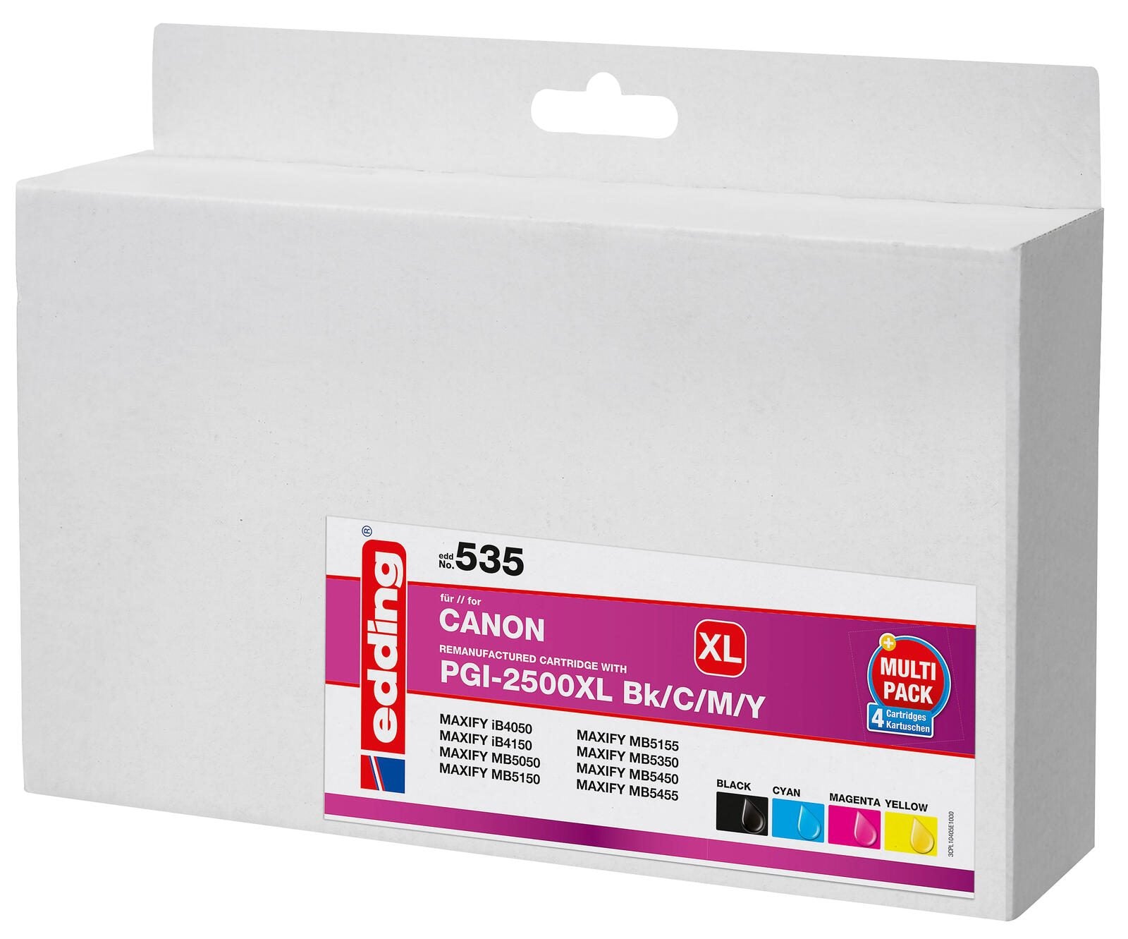 edding Druckerpatronen EDD-535 schwarz, cyan, magenta, gelb kompatibel zu Canon PGI-2500 XL BK/C/M/Y, 4er-Set