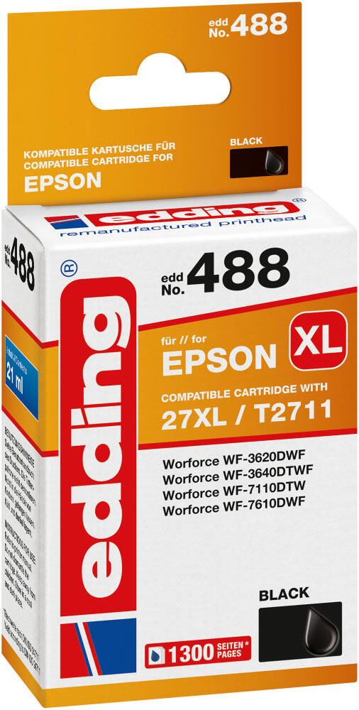 edding Druckerpatrone EDD-488 schwarz kompatibel zu EPSON 27XL / T2711XL