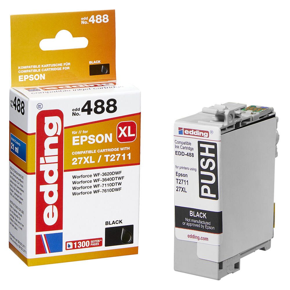 edding Druckerpatrone EDD-488 schwarz kompatibel zu EPSON 27XL / T2711XL