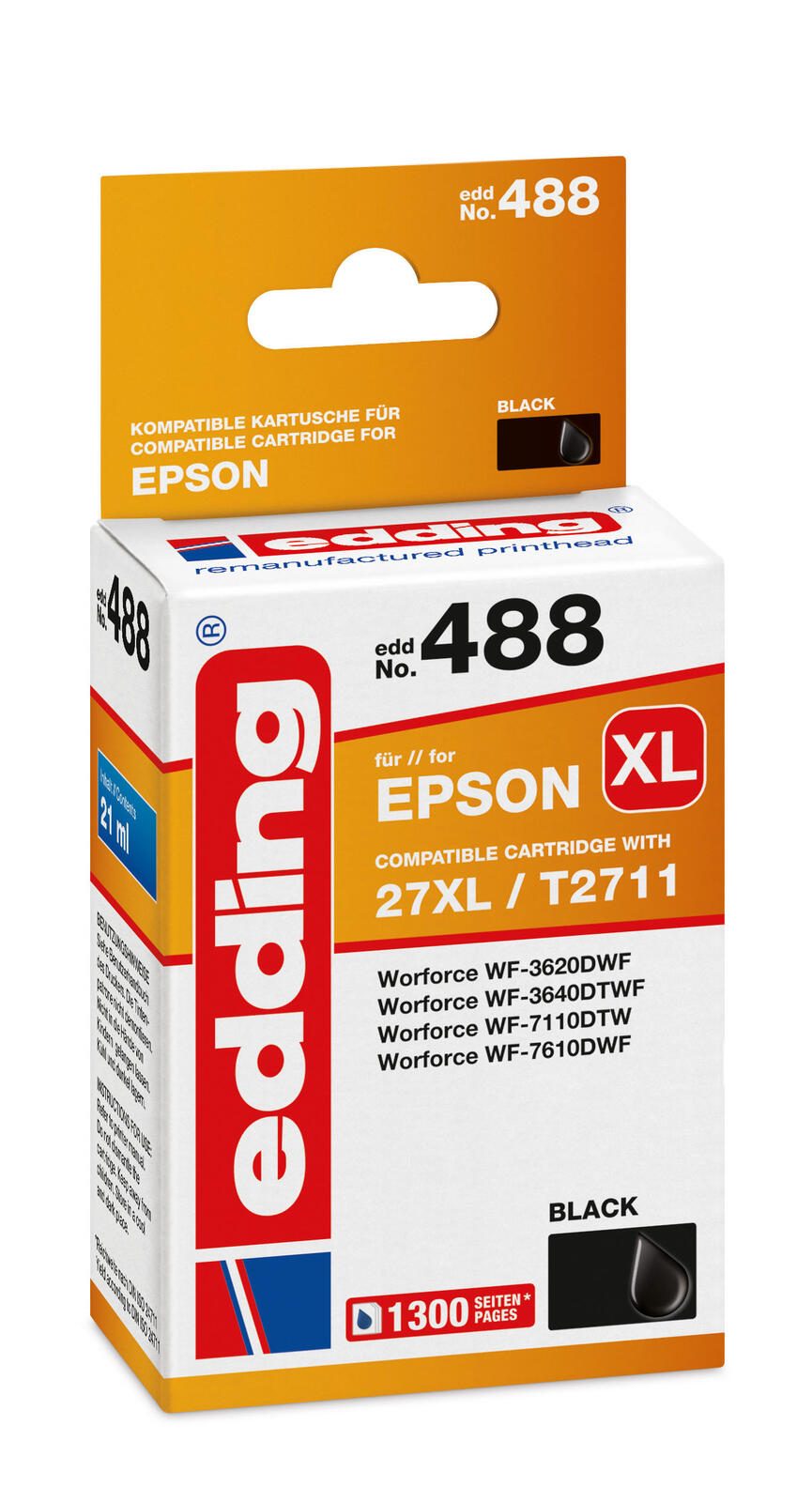 edding Druckerpatrone EDD-488 schwarz kompatibel zu EPSON 27XL / T2711XL