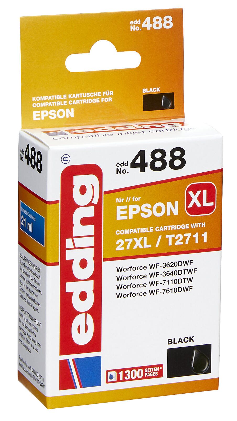 edding Druckerpatrone EDD-488 schwarz kompatibel zu EPSON 27XL / T2711XL