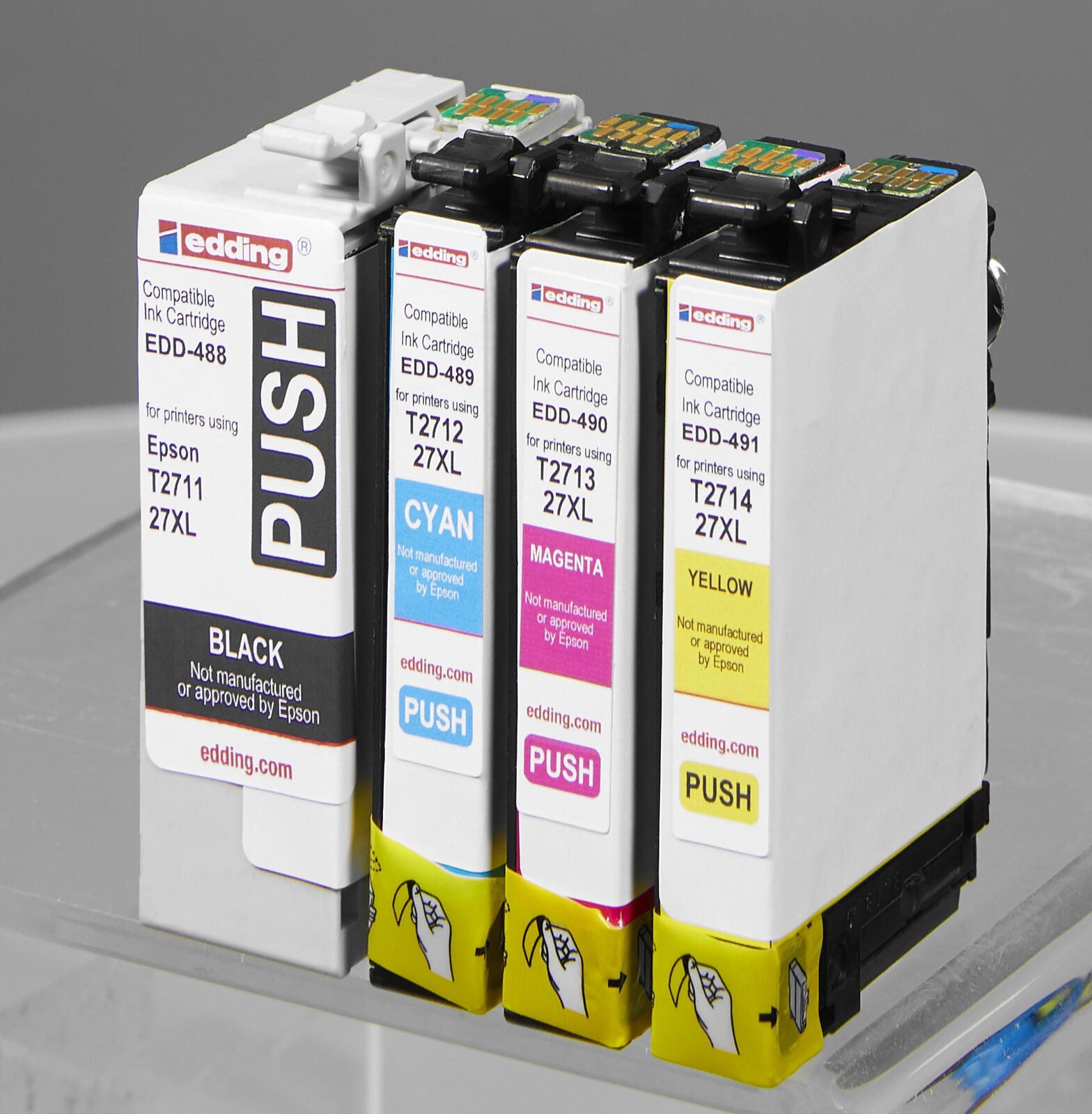 edding Druckerpatronen EDD-492 schwarz, cyan, magenta, gelb kompatibel zu EPSON 27XL / T2711XL/12XL/13XL/14XL, 4er-Set