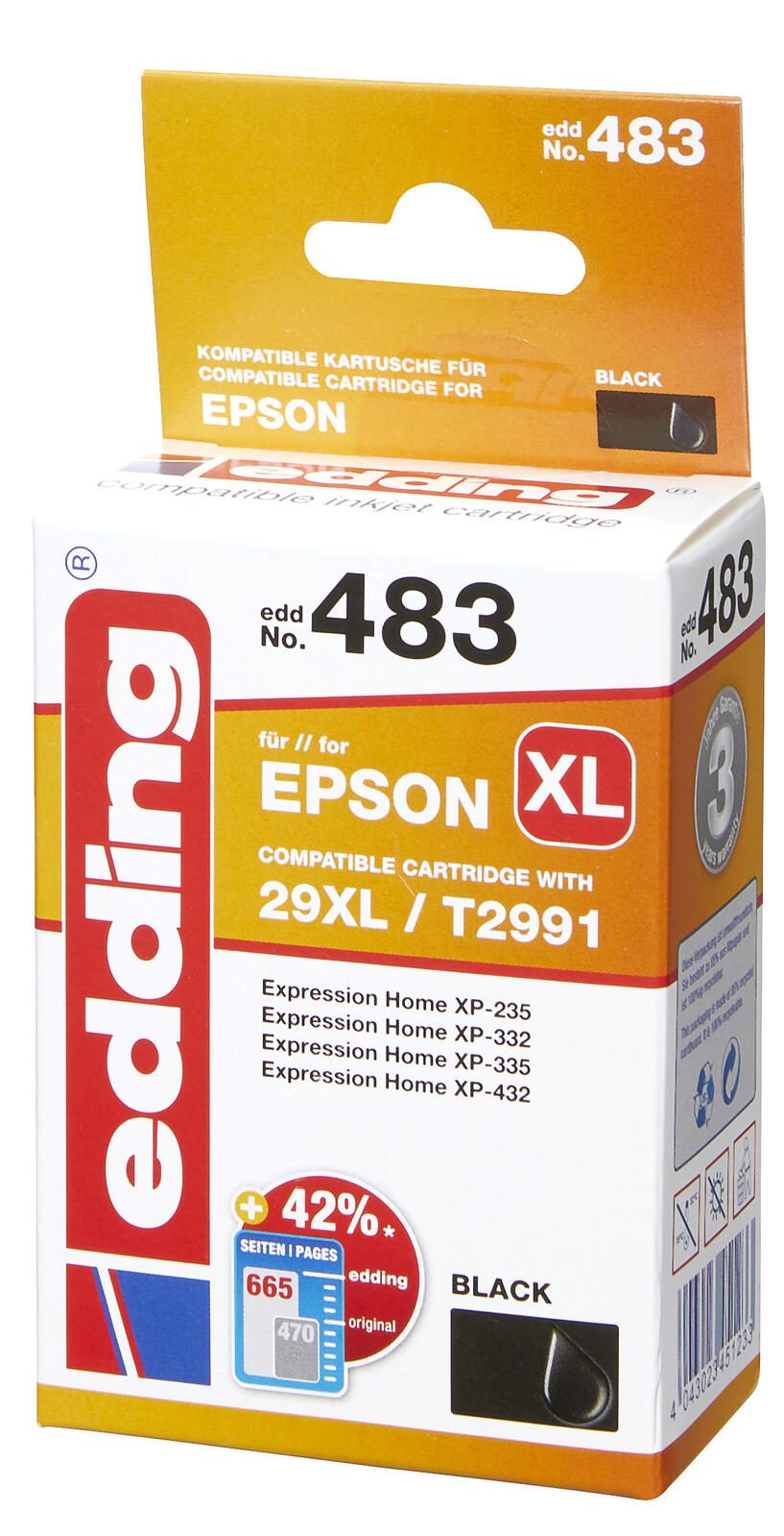 edding Druckerpatrone EDD-483 schwarz kompatibel zu EPSON 29XL / T2991XL
