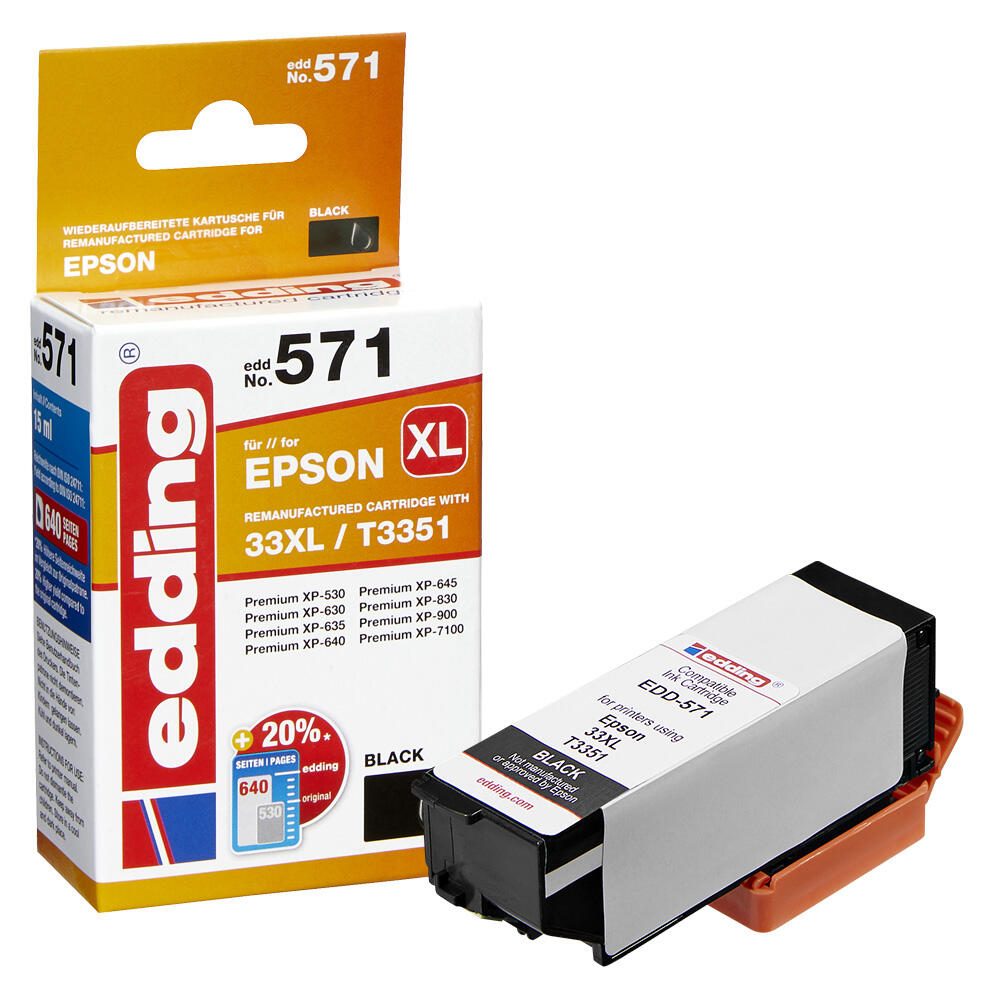 edding Druckerpatrone EDD-571 schwarz kompatibel zu EPSON 33XL / T3351XL