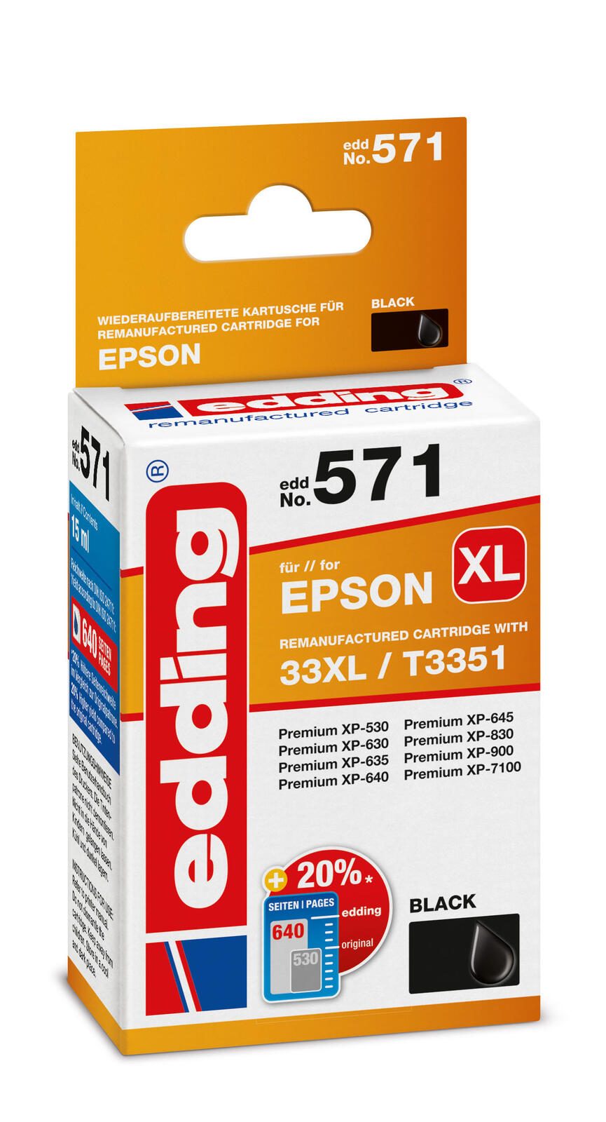 edding Druckerpatrone EDD-571 schwarz kompatibel zu EPSON 33XL / T3351XL
