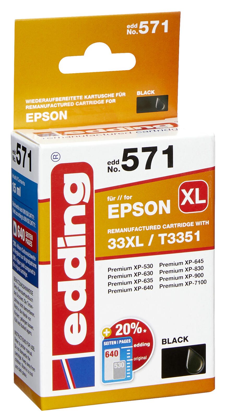 edding Druckerpatrone EDD-571 schwarz kompatibel zu EPSON 33XL / T3351XL