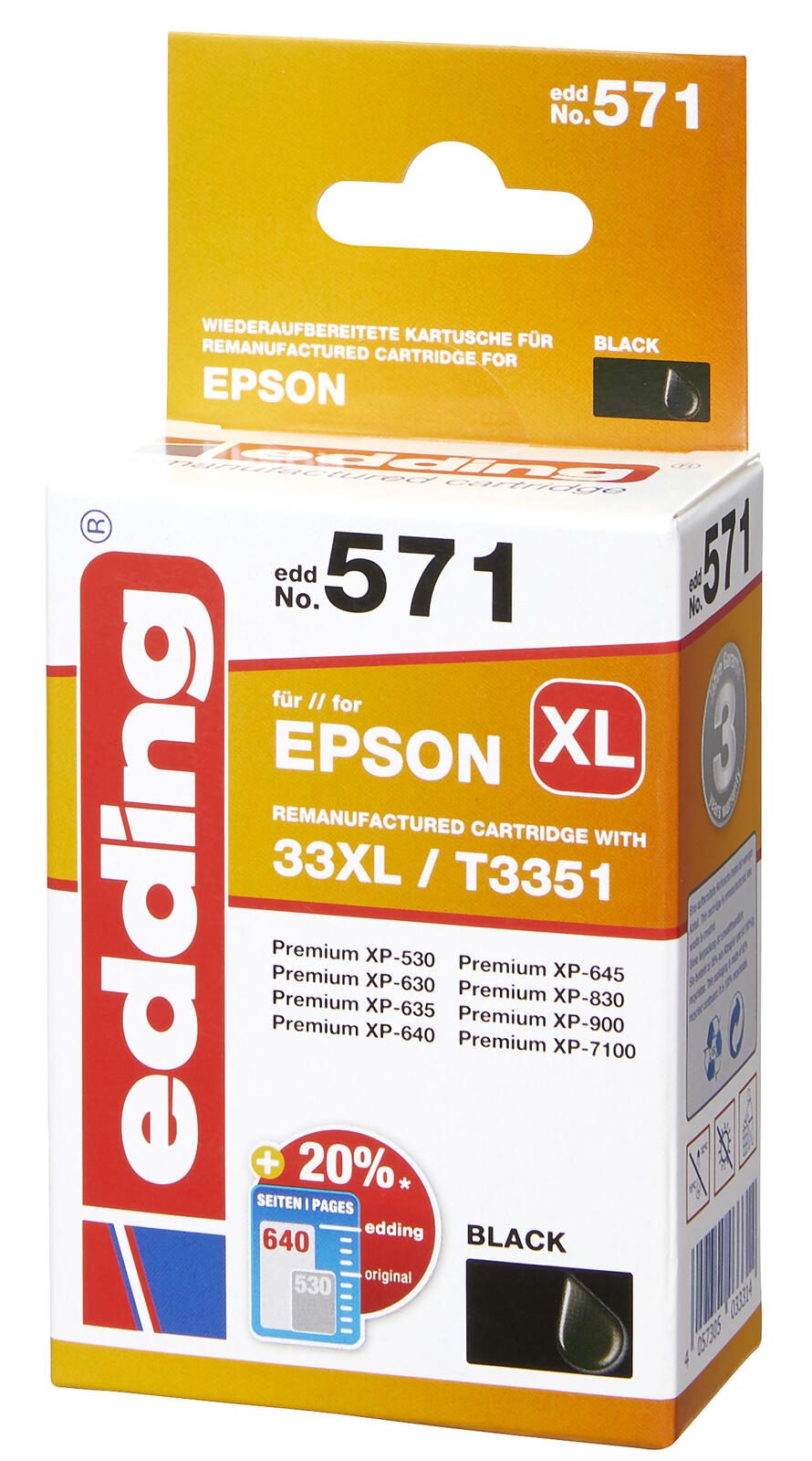 edding Druckerpatrone EDD-571 schwarz kompatibel zu EPSON 33XL / T3351XL