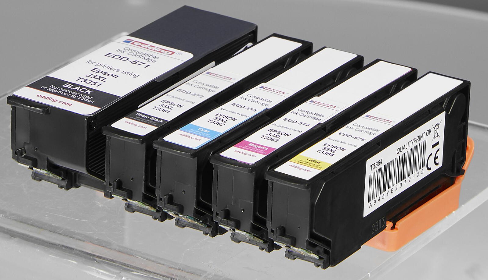 edding Druckerpatronen EDD-582 schwarz, cyan, magenta, gelb, Foto schwarz kompatibel zu EPSON 33XL / T3357XL, 5er-Set