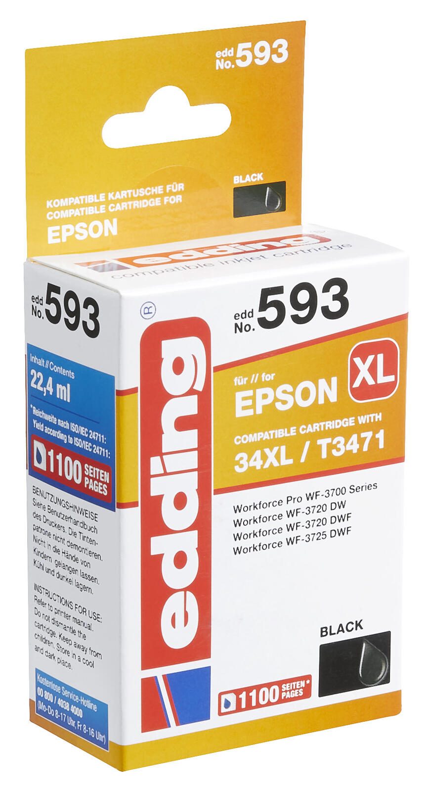 edding Druckerpatrone EDD-593 schwarz kompatibel zu EPSON 34XL / T3471XL