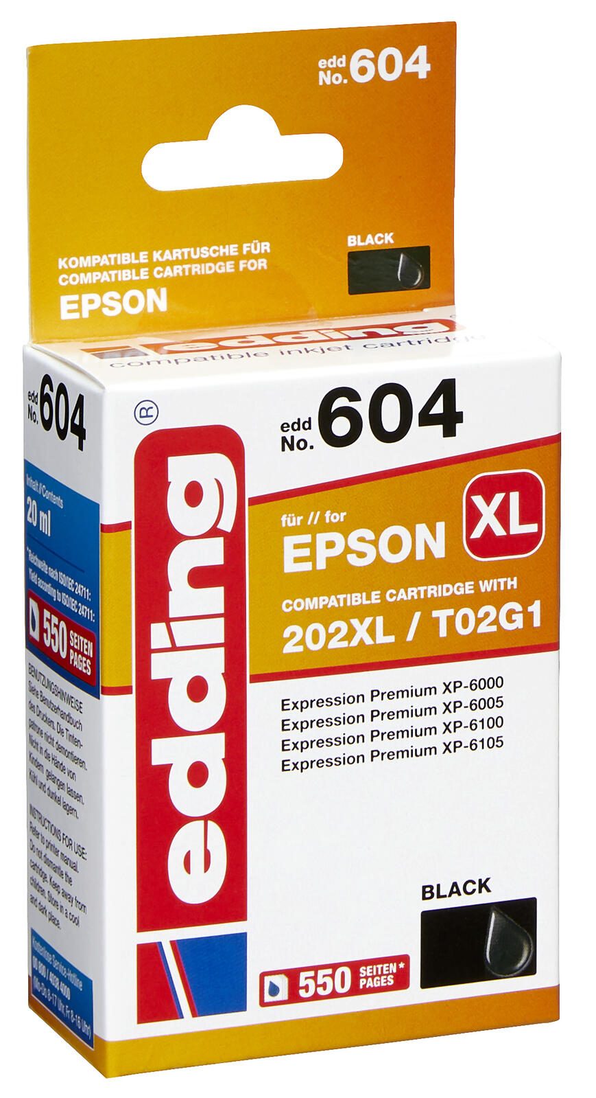 edding Druckerpatrone EDD-604 schwarz kompatibel zu EPSON 202XL / T02G14