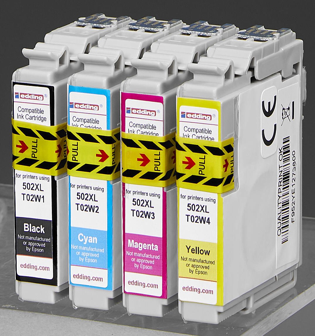 edding Druckerpatronen EDD-614 schwarz, cyan, magenta, gelb kompatibel zu EPSON 502XL/T02W64, 4er-Set