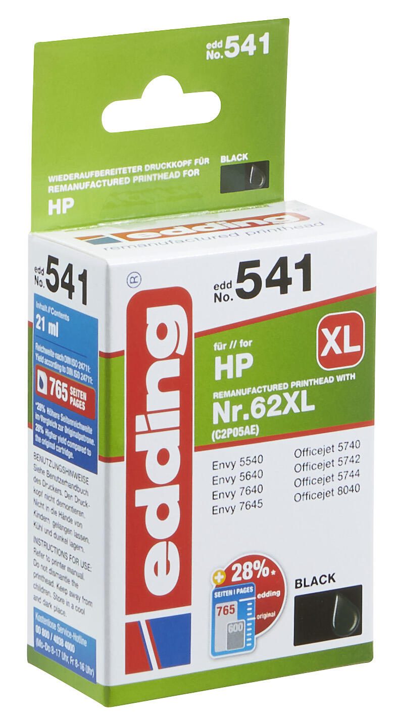 edding Druckerpatrone EDD-541 schwarz kompatibel zu HP 62XL (C2P05AE)