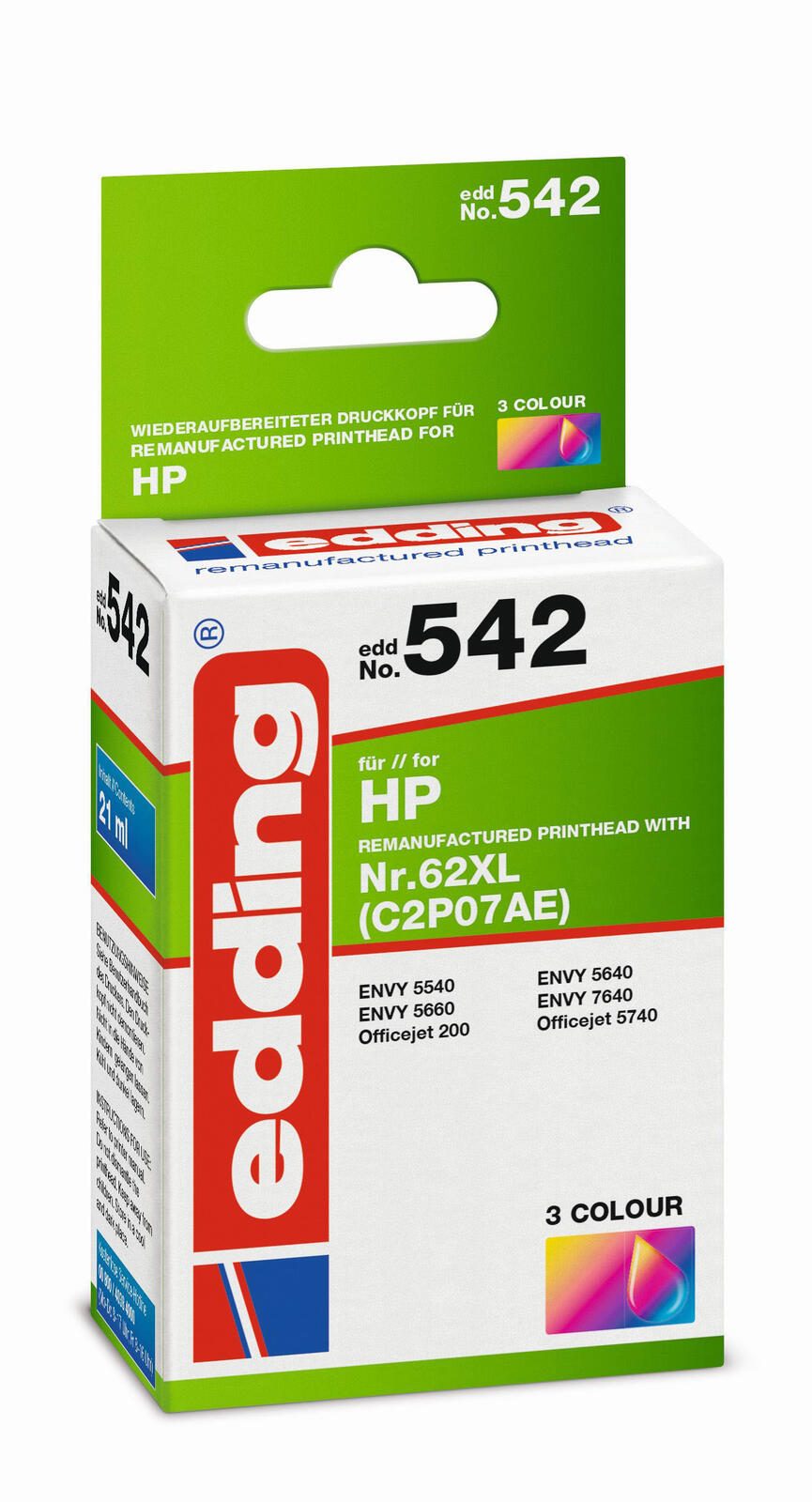 edding Druckerpatrone EDD-542 color kompatibel zu HP 62XL (C2P07AE)