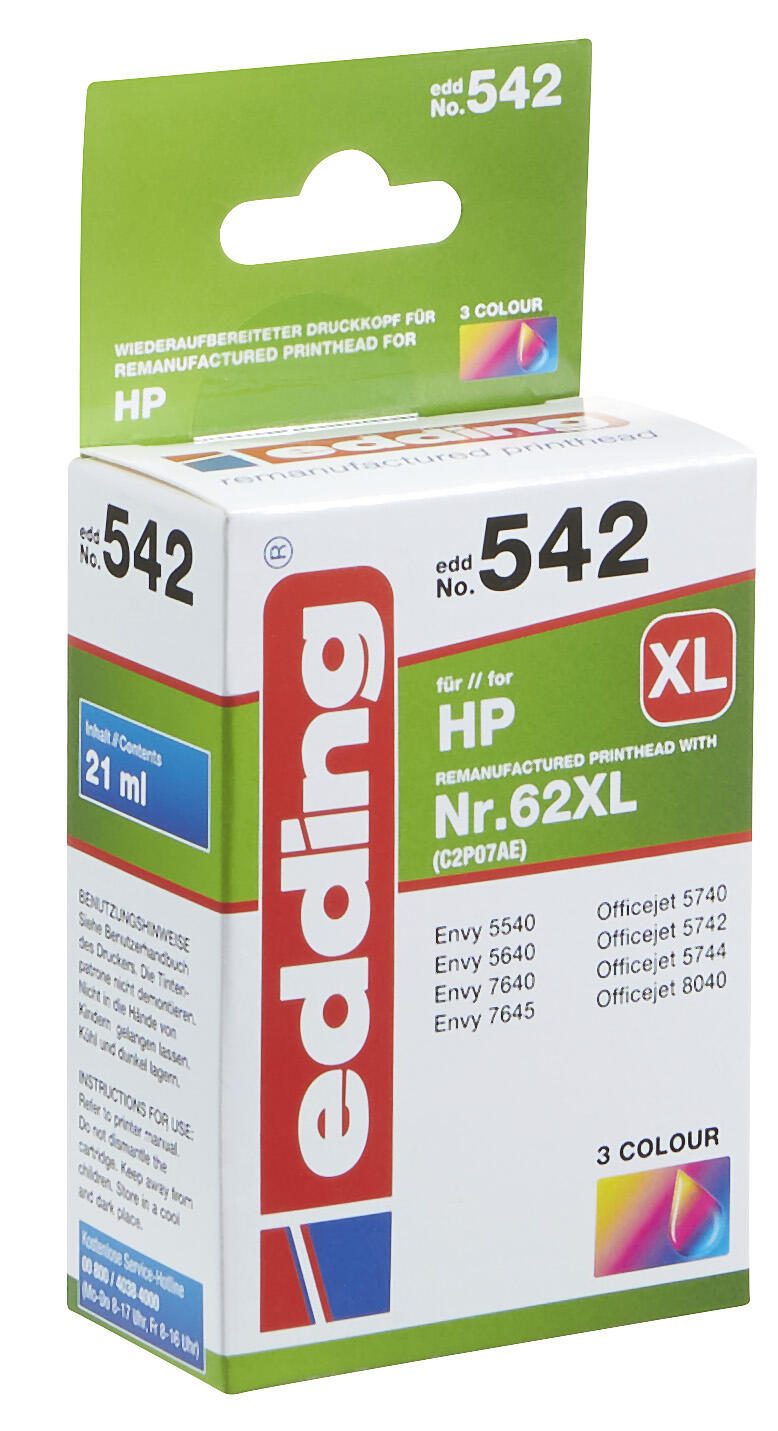 edding Druckerpatrone EDD-542 color kompatibel zu HP 62XL (C2P07AE)