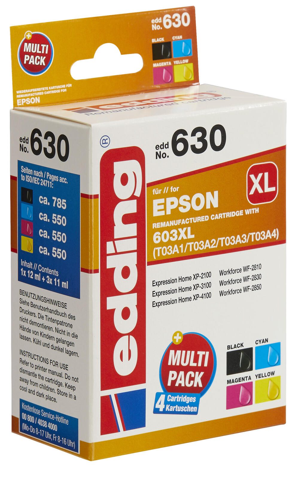 edding Druckerpatronen EDD-630 schwarz, cyan, magenta, gelb kompatibel zu EPSON 603XL Bk/C/M/Y , 4er-Set