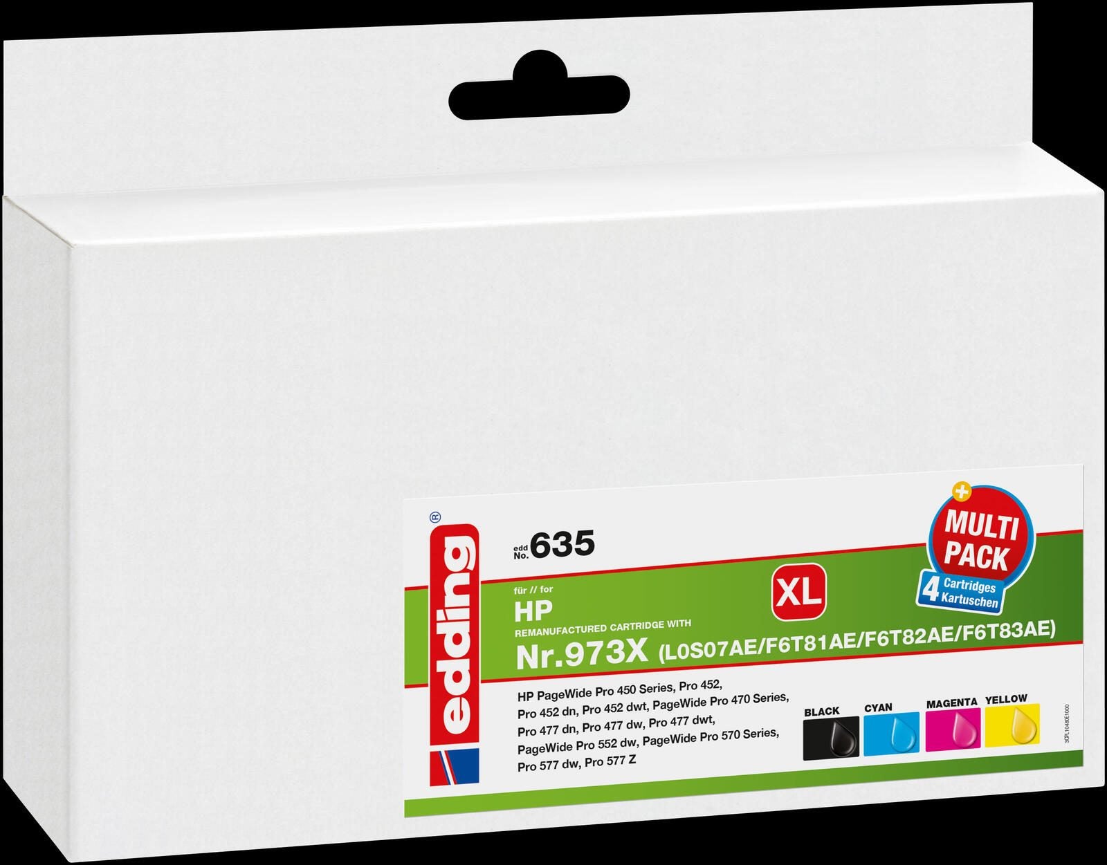 edding Druckerpatronen EDD-635 schwarz, cyan, magenta, gelb kompatibel zu HP 973X (L0S07AE, F6T81AE, F6T82AE, F6T83AE),