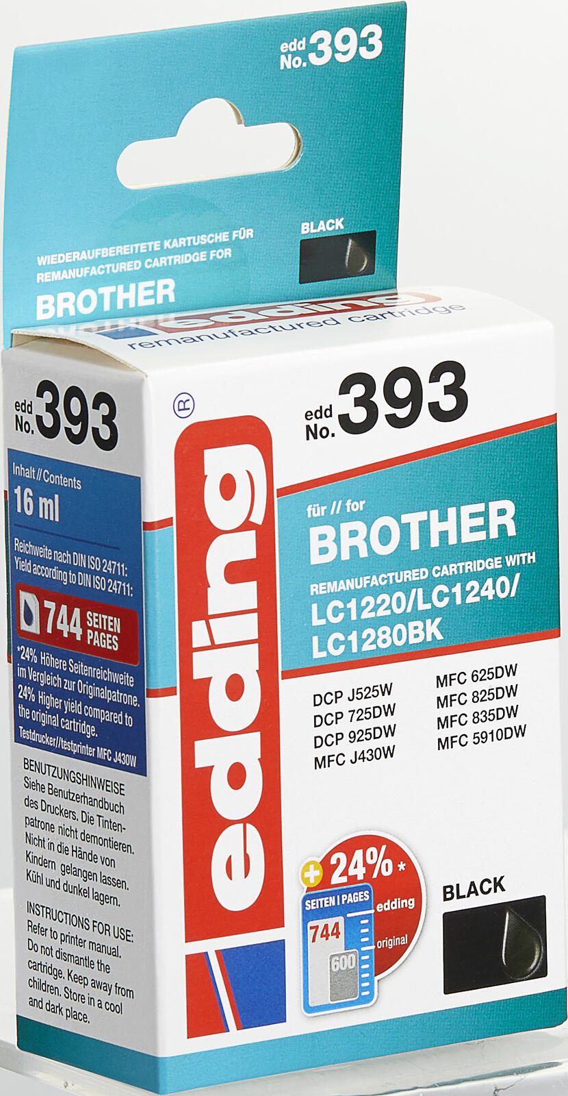 edding Druckerpatrone EDD-393 schwarz kompatibel zu brother LC-1240BK
