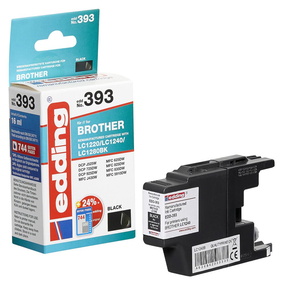 edding Druckerpatrone EDD-393 schwarz kompatibel zu brother LC-1240BK
