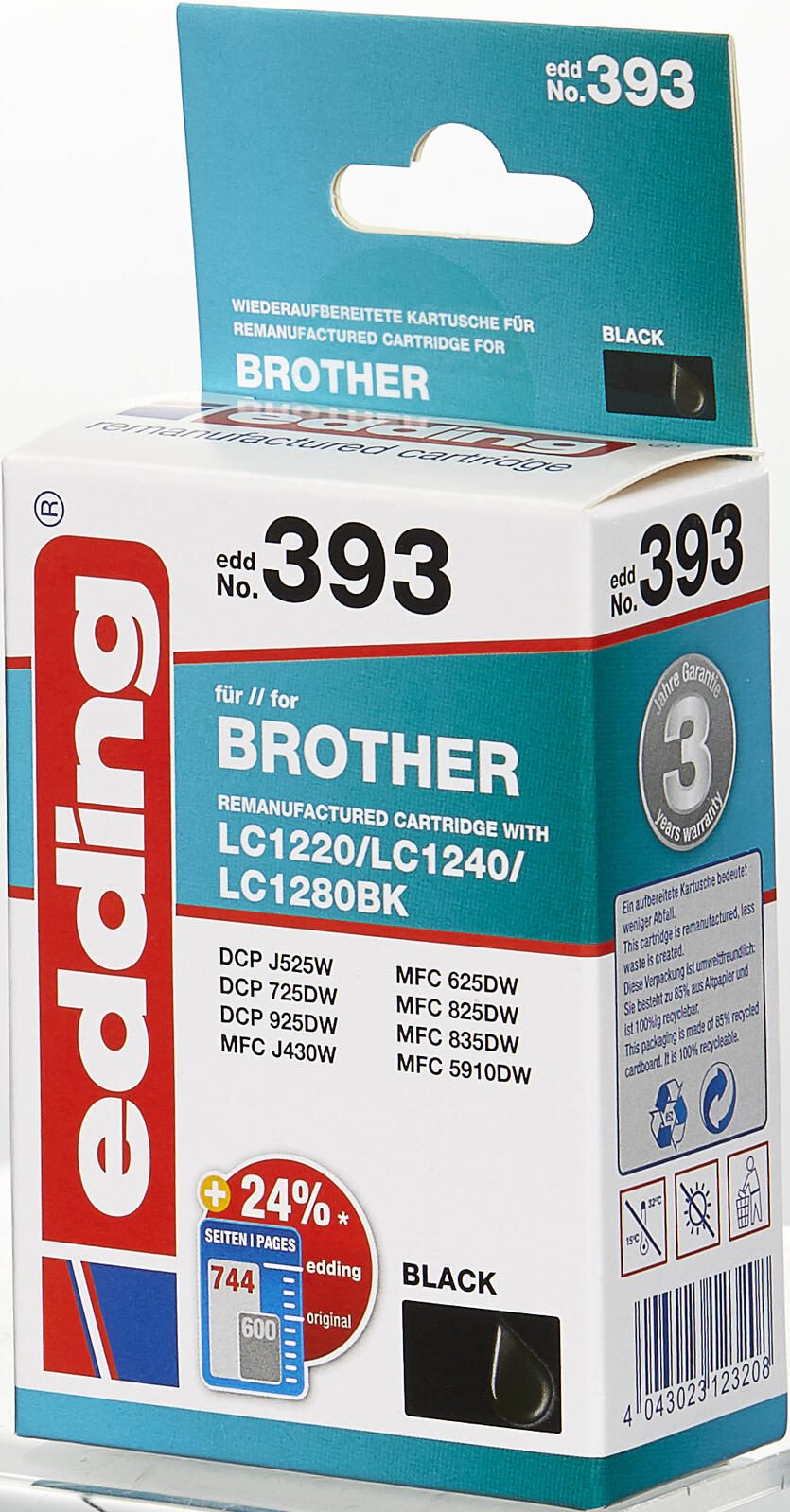edding Druckerpatrone EDD-393 schwarz kompatibel zu brother LC-1240BK