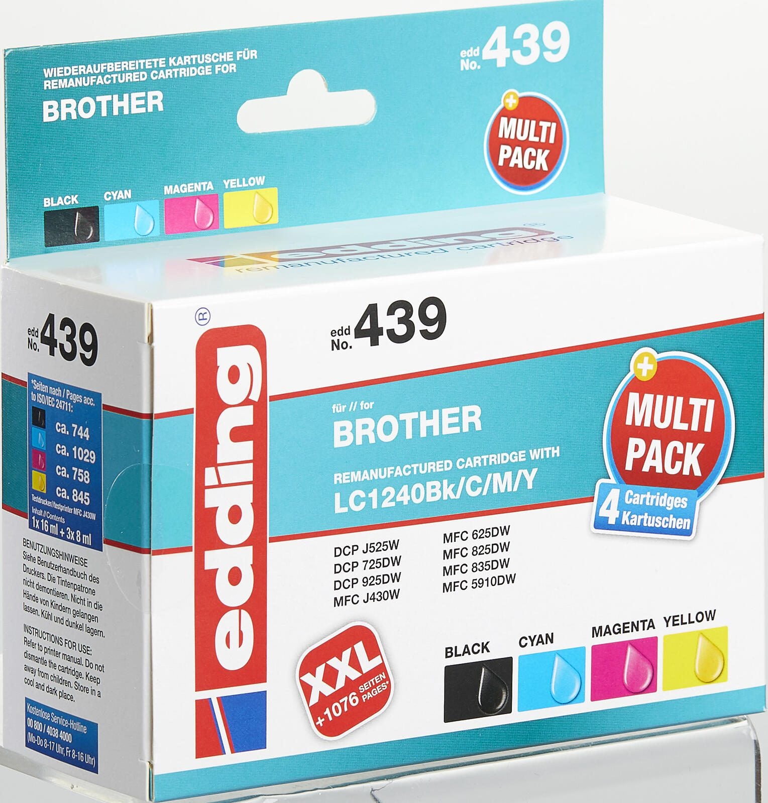 edding Druckerpatronen EDD-439 schwarz, cyan, magenta, gelb kompatibel zu brother LC-1240BK/C/M/Y, 4er-Set