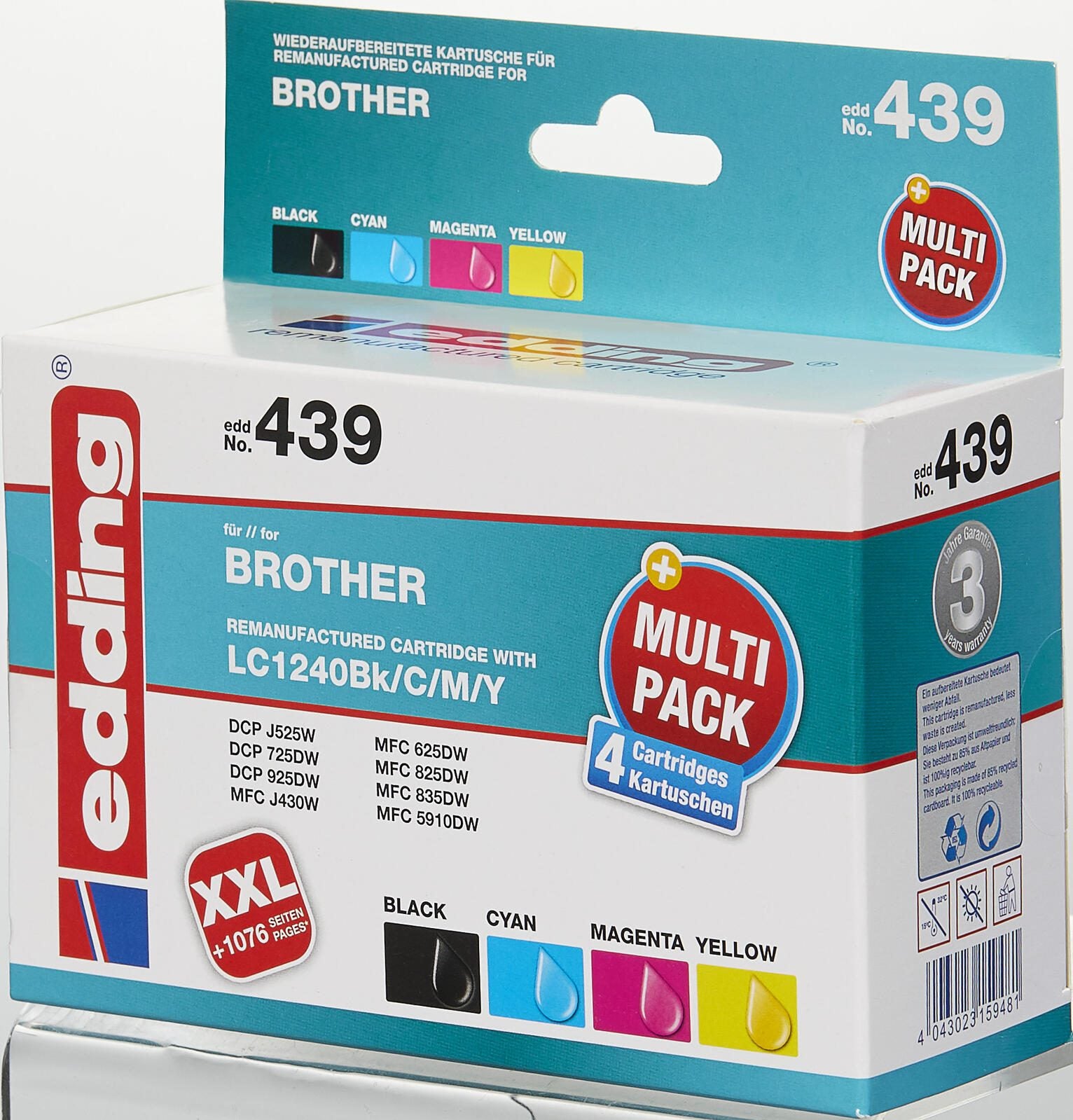 edding Druckerpatronen EDD-439 schwarz, cyan, magenta, gelb kompatibel zu brother LC-1240BK/C/M/Y, 4er-Set