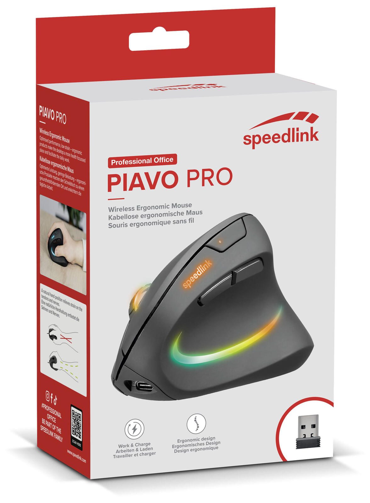 Speedlink PIAVO PRO RGB Vertical Ergonomic Wireless Maus, schwarz