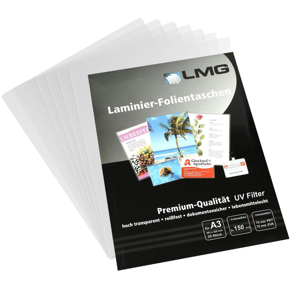 LMG Laminierfolien glänzend 150 mikron A3