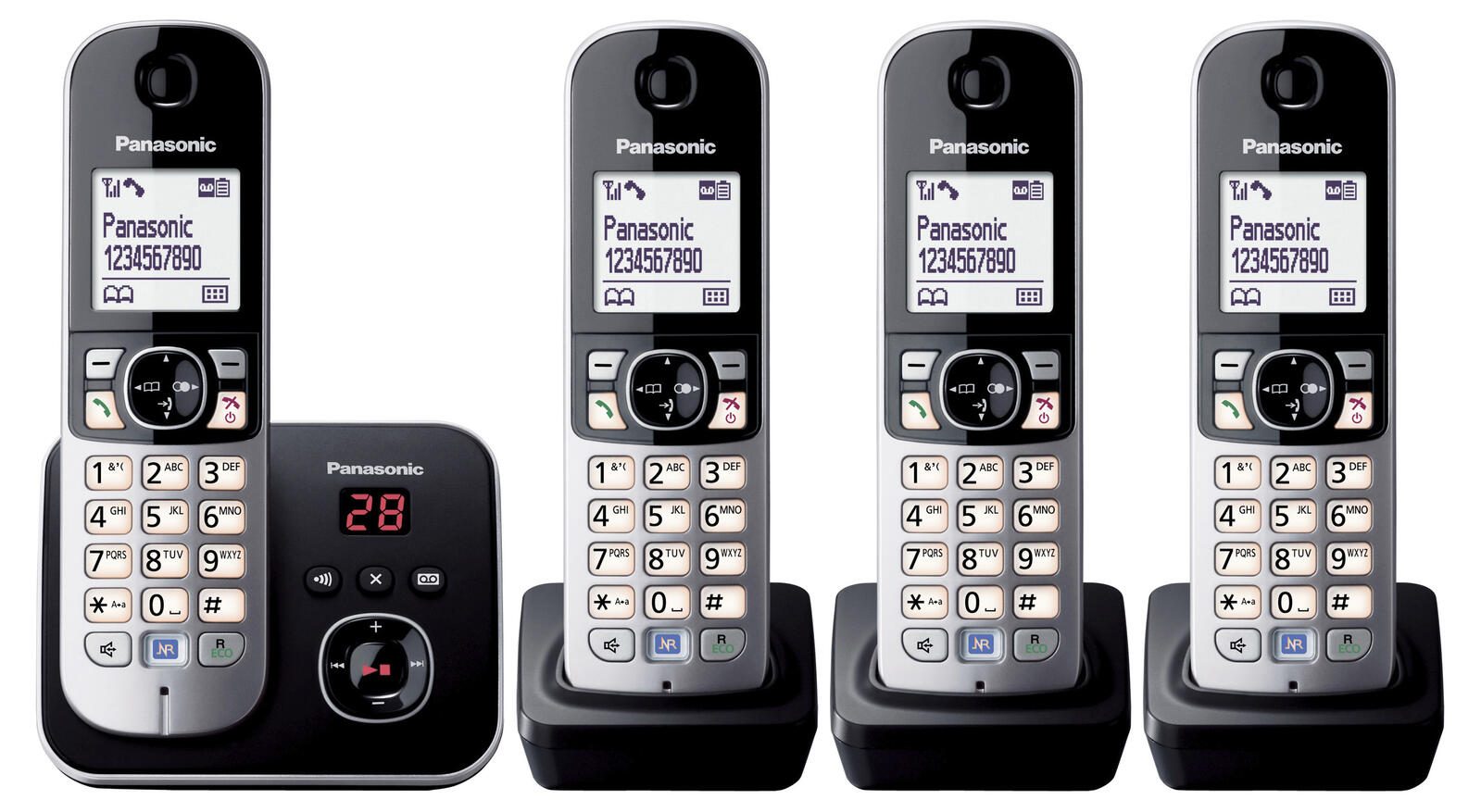 Panasonic Schnurloses Telefon-Set mit Anrufbeantworter KX-TG6824GB schwarz-silber