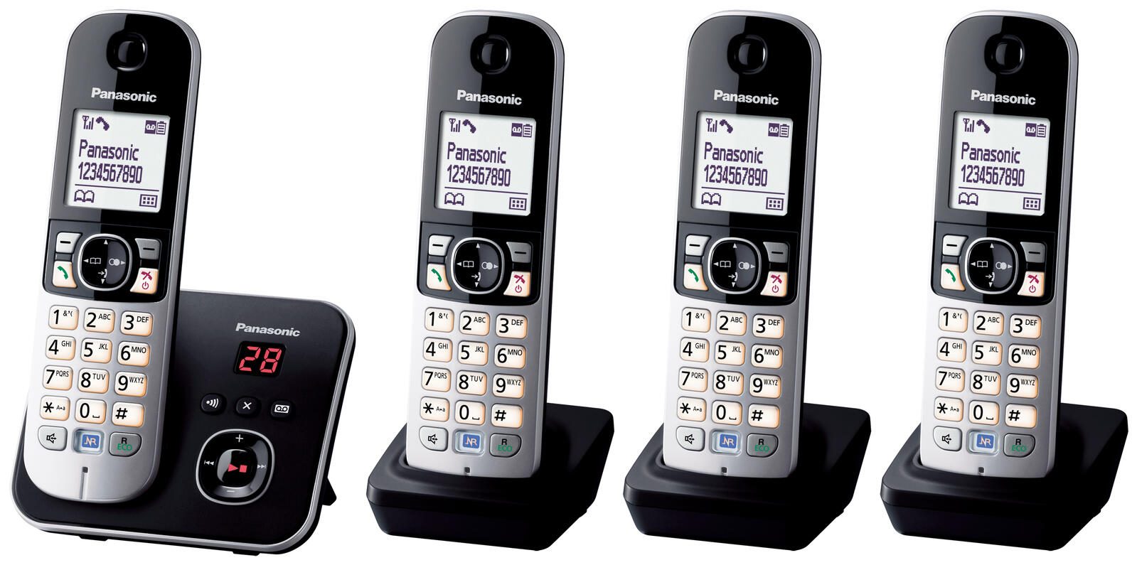 Panasonic Schnurloses Telefon-Set mit Anrufbeantworter KX-TG6824GB schwarz-silber
