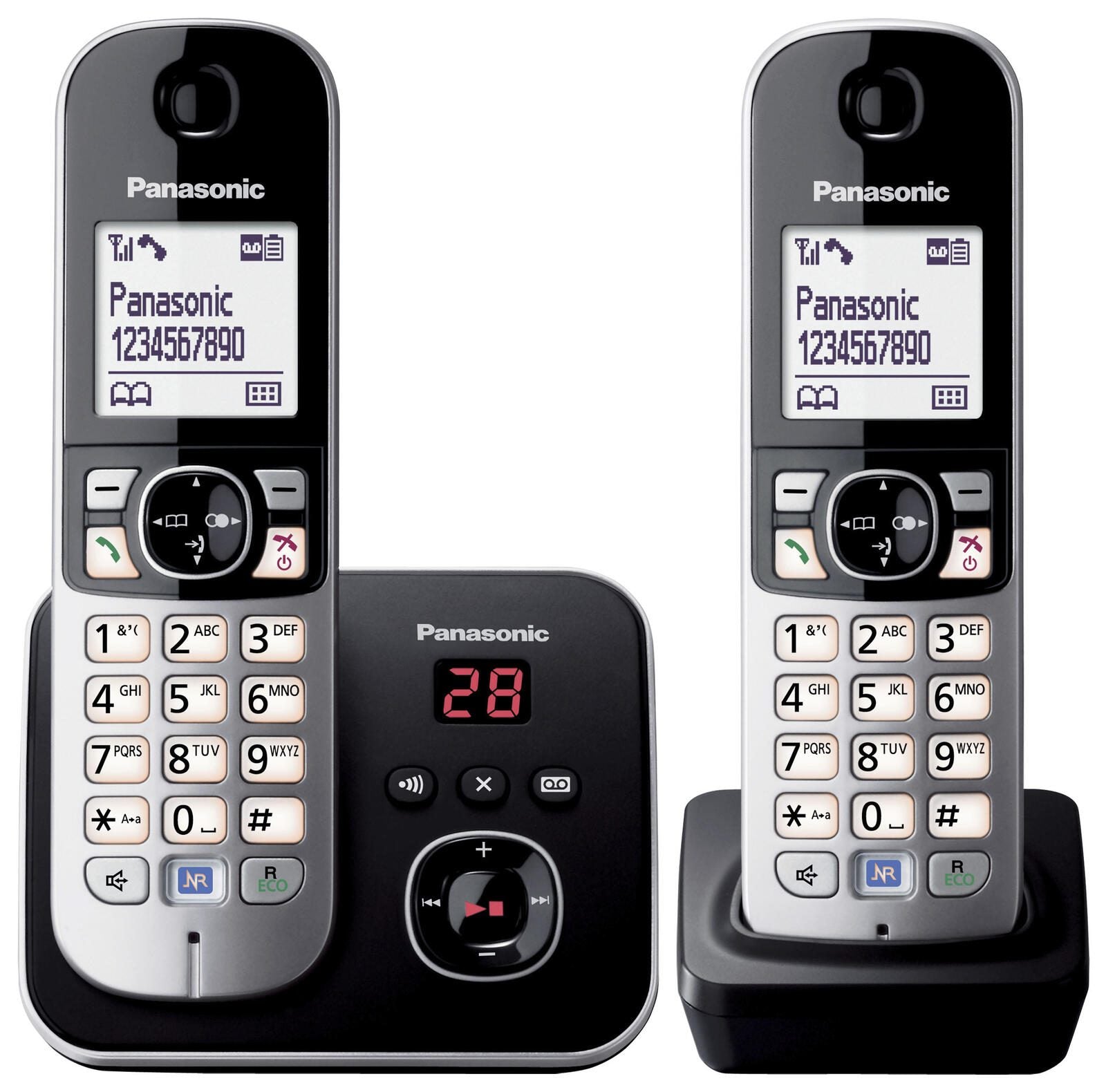 Panasonic Schnurloses Telefon-Set mit Anrufbeantworter KX-TG6822GB schwarz-silber