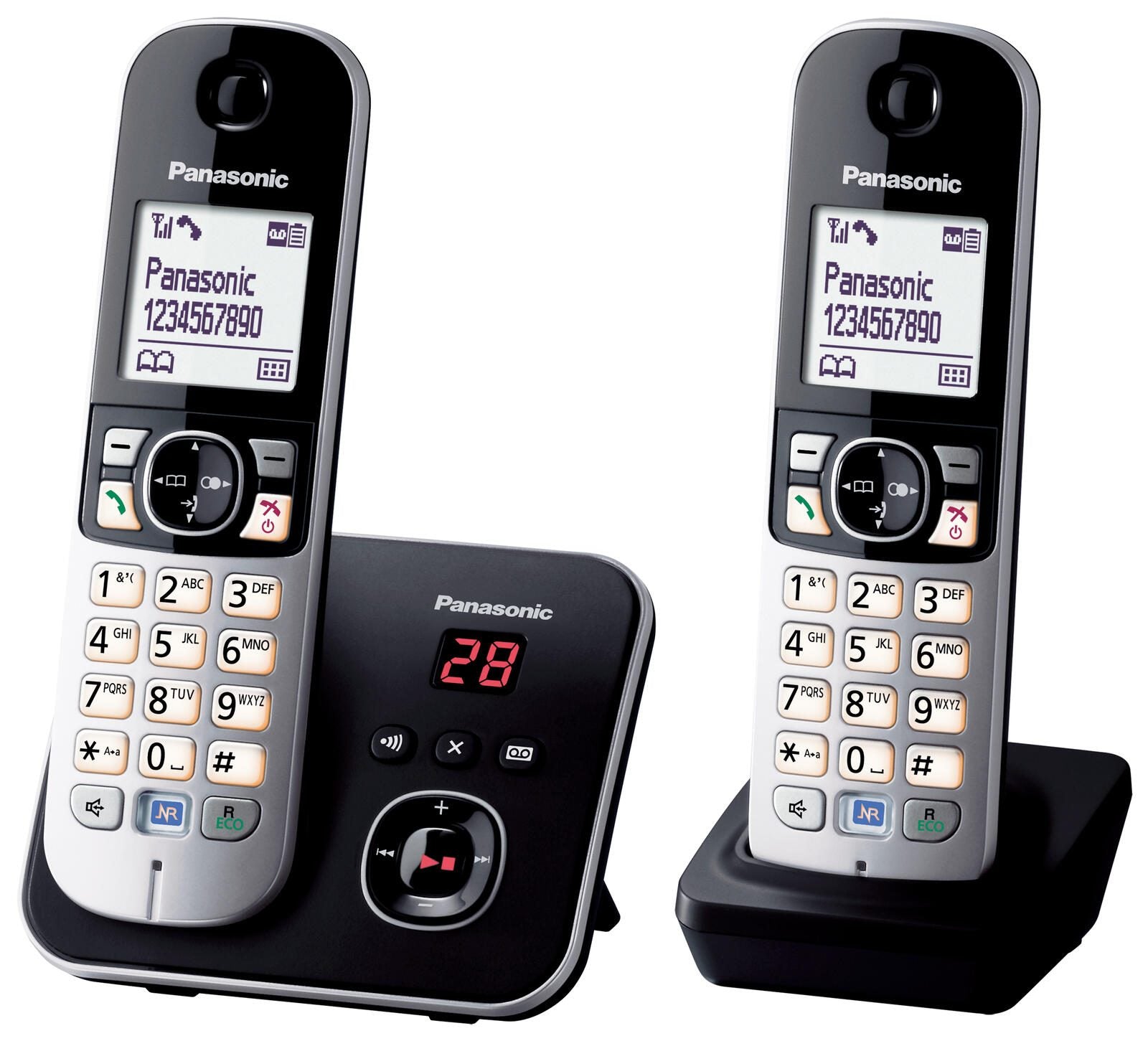 Panasonic Schnurloses Telefon-Set mit Anrufbeantworter KX-TG6822GB schwarz-silber