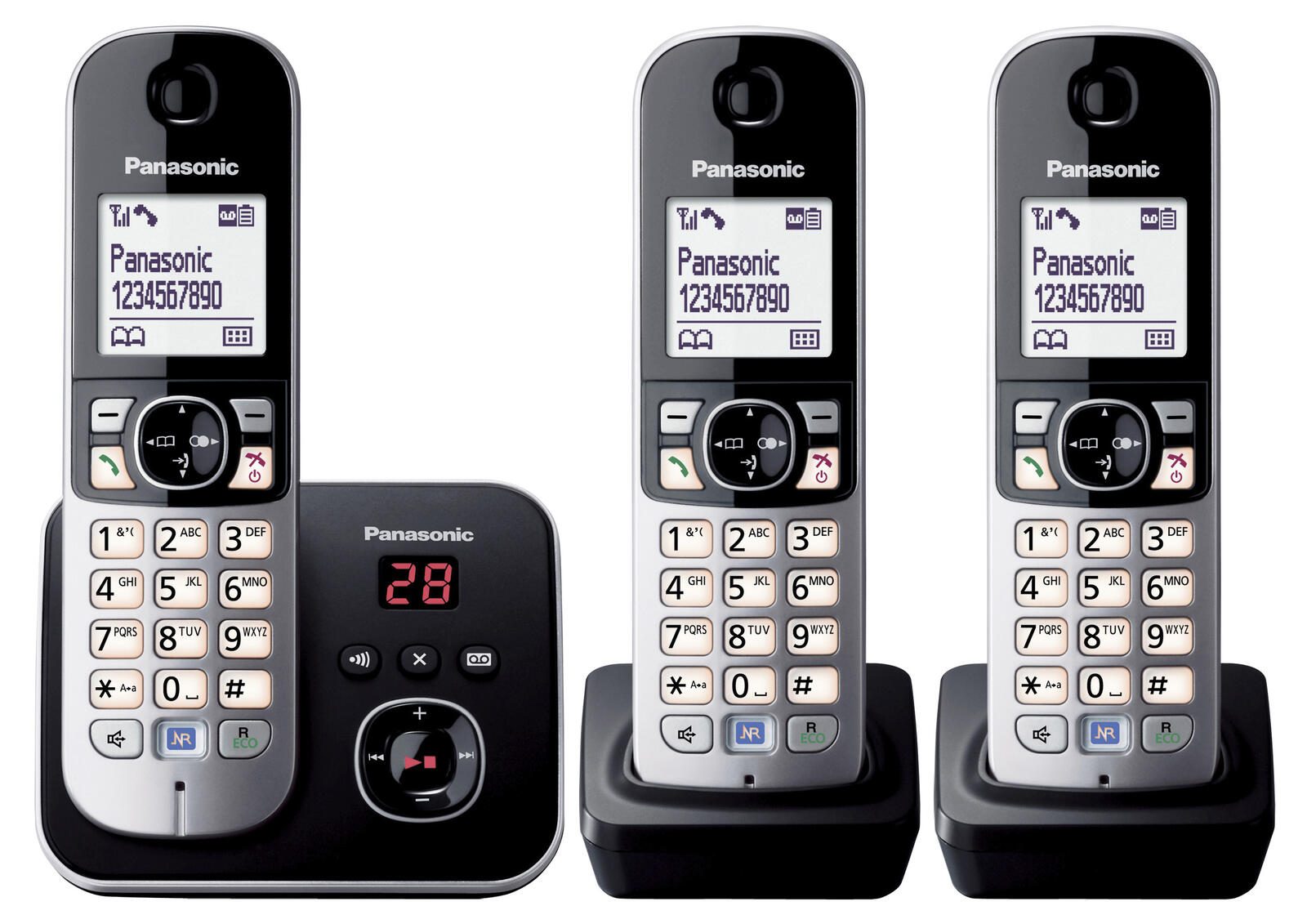 Panasonic Schnurloses Telefon-Set mit Anrufbeantworter KX-TG6823GB schwarz-silber