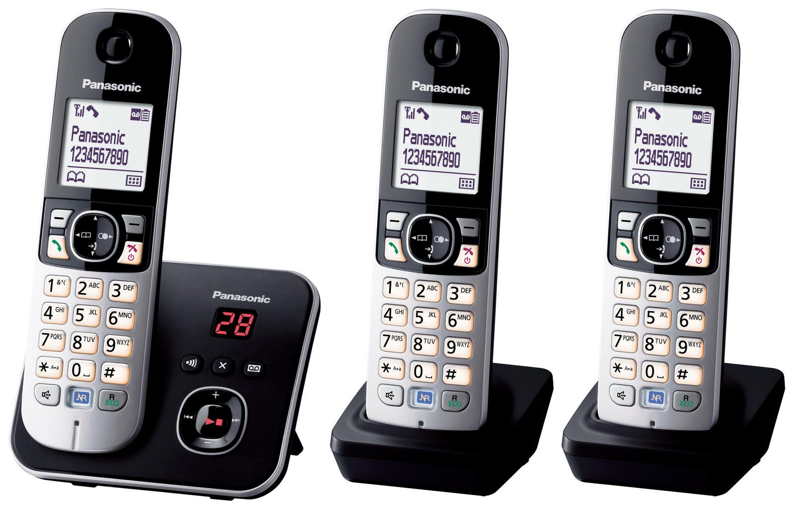 Panasonic Schnurloses Telefon-Set mit Anrufbeantworter KX-TG6823GB schwarz-silber
