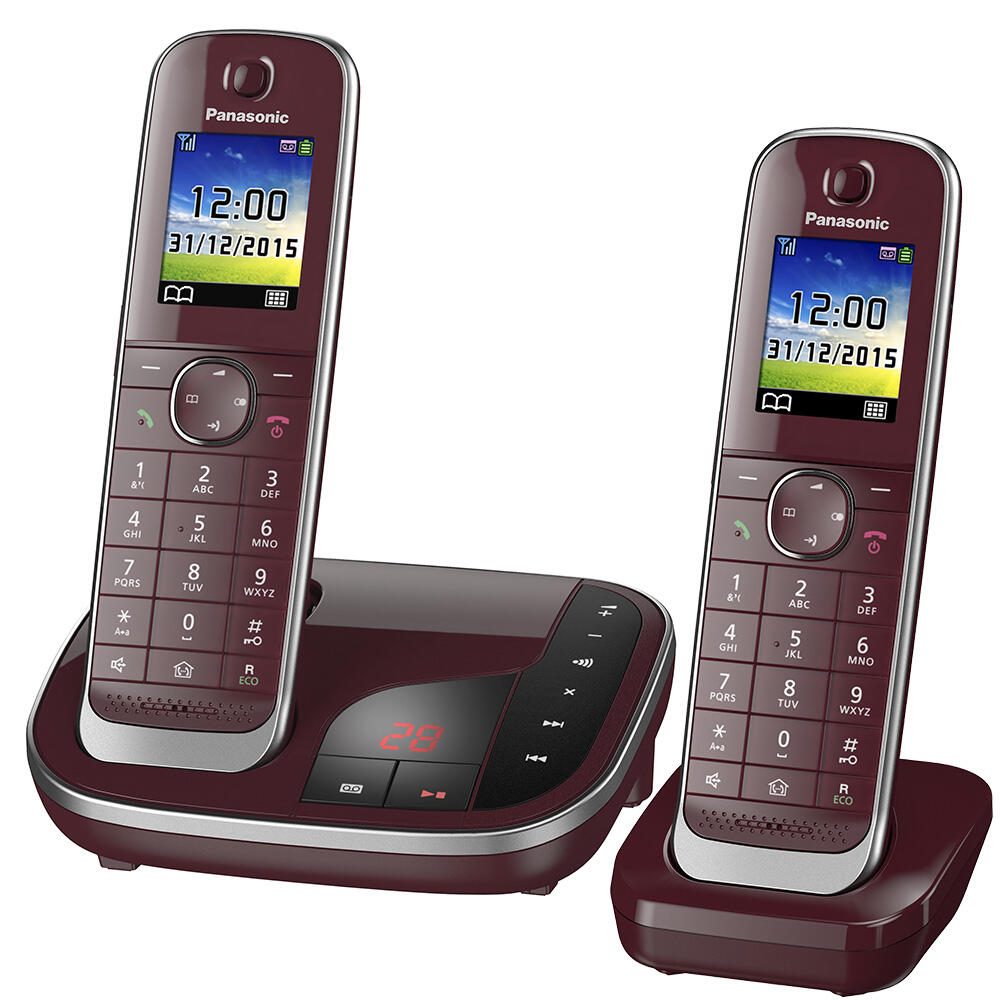 Panasonic Schnurloses Telefon-Set mit Anrufbeantworter KX-TGJ322GR weinrot