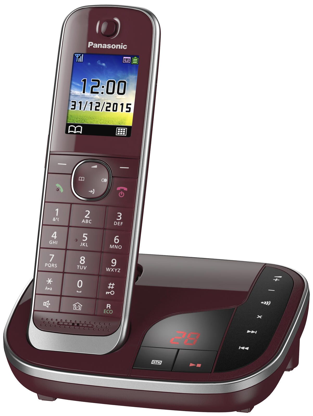 Panasonic Schnurloses Telefon-Set mit Anrufbeantworter KX-TGJ322GR weinrot