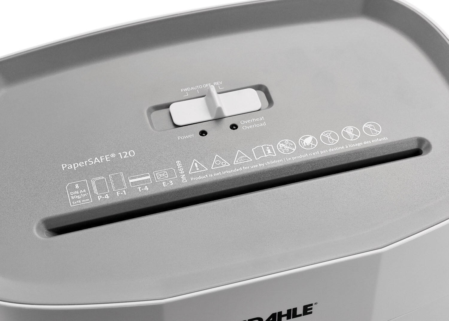 DAHLE PaperSAFE 120 Aktenvernichter mit Partikelschnitt bis 8 Blatt lichtgrau