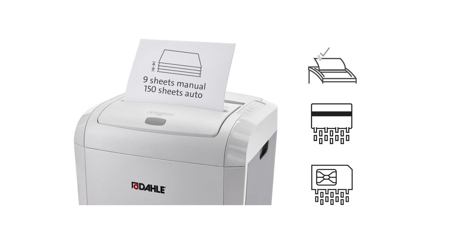 DAHLE ShredMATIC 150 Aktenvernichter mit Partikelschnitt bis 150 Blatt lichtgrau