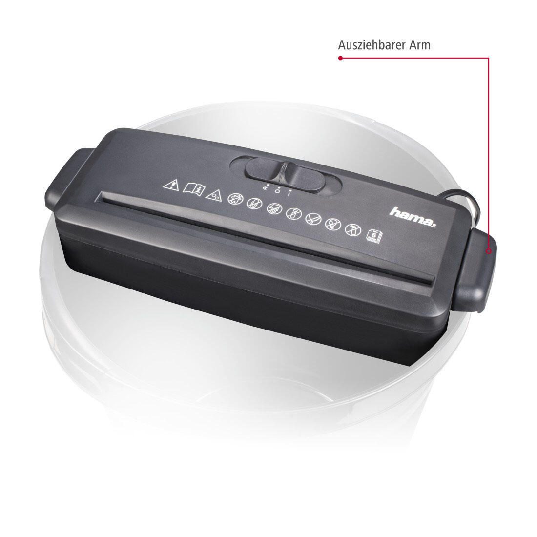 Hama Mini S6 Aktenvernichter mit Streifenschnitt bis 6 Blatt schwarz