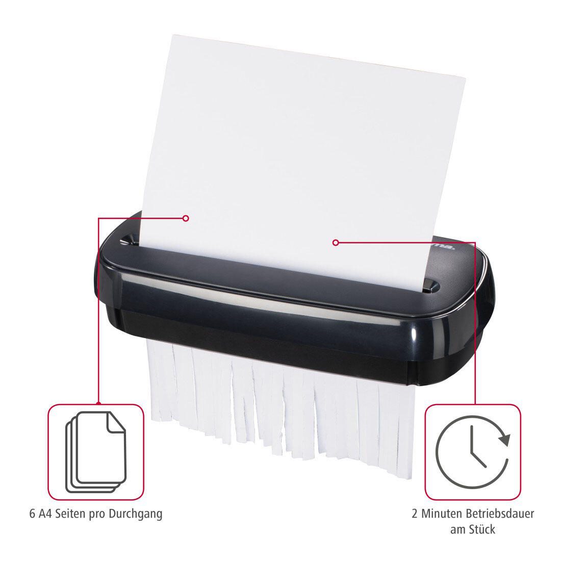 Hama Basic S6 Aktenvernichter mit Streifenschnitt bis 6 Blatt schwarz