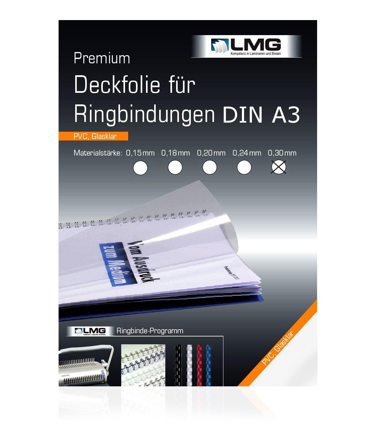 LMG Deckfolien für Bindemappen A3 0.3 mm transparent