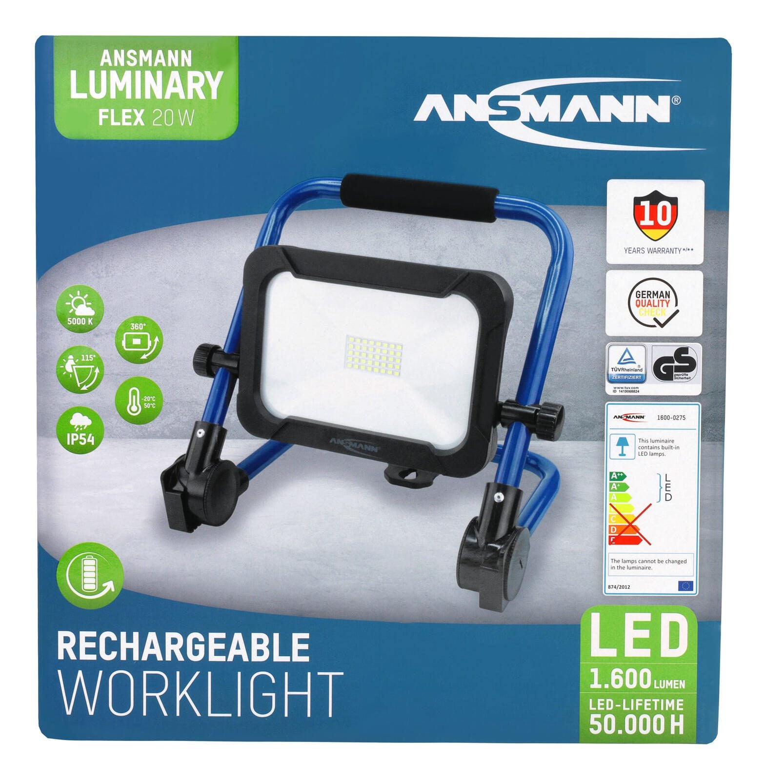 ANSMANN Akku-LED-Baustrahler 20 W blau/schwarz
